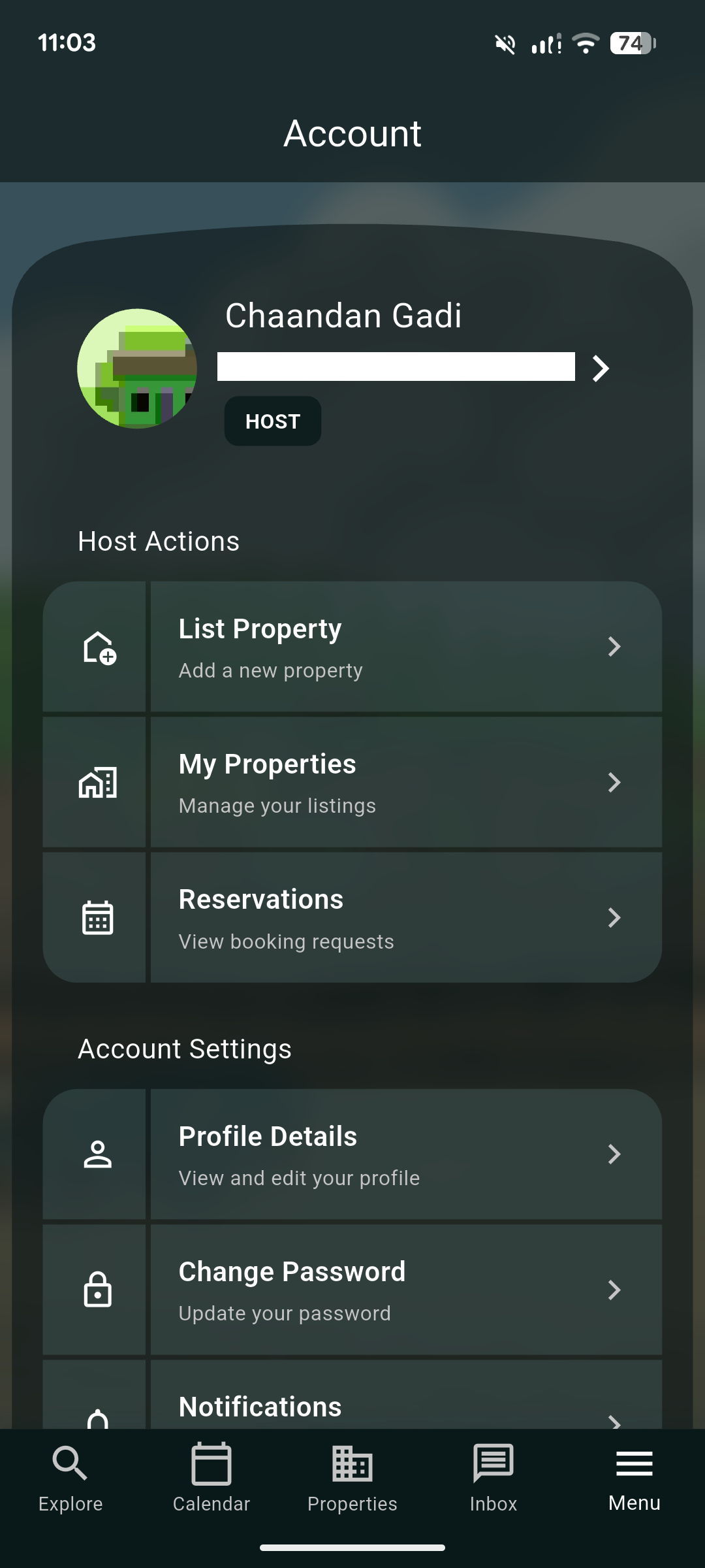 Manage account screen 1