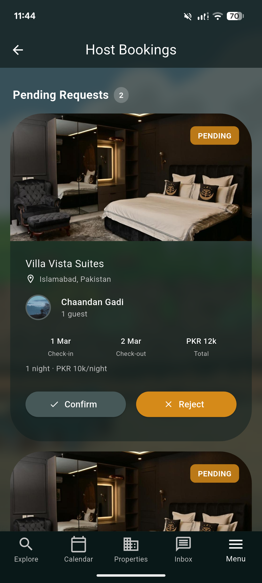 Manage properties screen 1